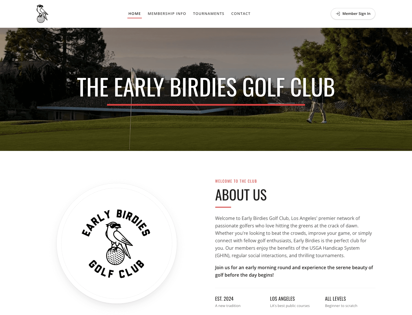 Early Birdies Golf Club website